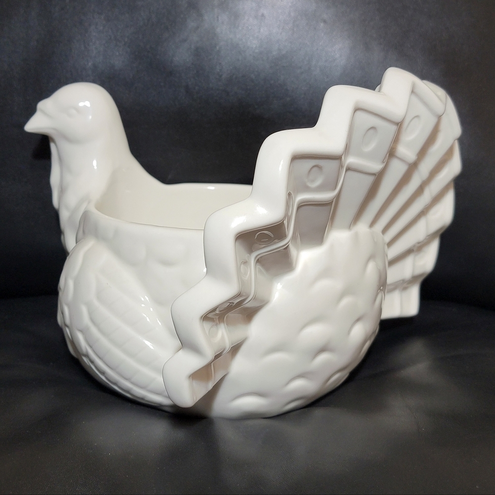 Large Yankee Candle White Stoneware Turkey Votive Holder Thanksgiving Home Decor